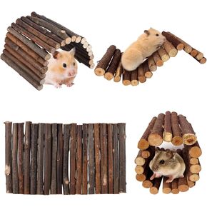 Hamiledyi  4 PCS Hamster Wooden Bridge Mouse Bridge Chew Toy Rat Natural Hideout Ladder for Small Animal Gerbils Guinea Pigs Rat Ferret Reptils  　 in Kuwait