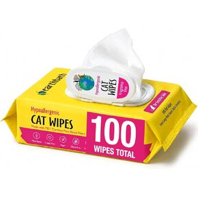 earthbath Fragrance-Free Hypo-Allergenic Cat Wipes - for Sensitive Skin and Allergies, Aloe Vera, Vitamin E - Safely & Easily Wipe Away Your Feline Friend's Dander and Dirt - 100 Count (Pack of 2) in Kuwait