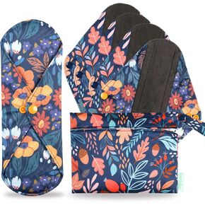 wegreeco Bamboo Reusable Sanitary Pads - Cloth Sanitary Pads | Light Incontinence Pads | Reusable Menstrual Pads - 5 Pack Pads, 1 Cloth Mini Wet Bag (M, Bee & Bloom) in Kuwait
