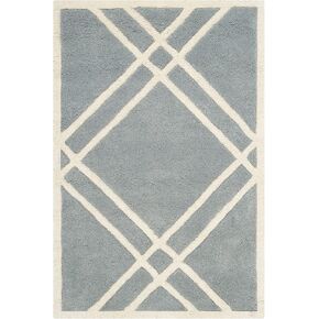 SAFAVIEH Chatham Collection Area Rug - 7' Round, Blue & Ivory, Handmade Diamond Lattice Wool, Ideal for High Traffic Areas in Living Room, Bedroom (CHT740B) in Kuwait