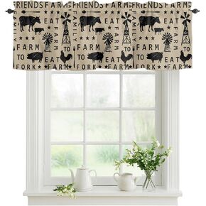 Valance Curtain for Kitchen,Farmhouse Animal Chicken Cow Pig Window Valance for Living Room Scroll,Rod Pocket Valances for Bedroom Decor,Window Treatment Valance 1 Panel 18" x 54" in Kuwait