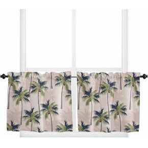 Small Window Curtain 24 Inch Length Tropical Plant Palm Tree Summer Beach Cafe Curtains for Window Rod Pocket Privacy Short Kitchen Curtains for Cafe Kitchen Bathroom, 2 Panels in Kuwait