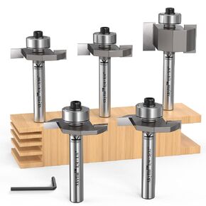 Akylin 5Pcs T Slot Router Bit Set,1/4" Shank,Cutting Height 3/32",1/8",5/32",3/16" and 1/4",3/8" Deep T Trark Bit with Bearing,T-Slotting Cutter for Plywood Slotting,Grooving,Rebating in Kuwait