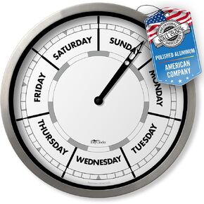 Classic Day of The Week Wall Clock with Solid Wood Frame – Calendar Day Clock – Ideal Retirement Gift for Men & Women – Oak, 10" in Kuwait