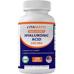 Vitamatic 2 Pack Hyaluronic Acid Supplements 200mg - Supports Healthy Connective Tissue and Joints - Promote Youthful Healthy Skin - Total 240 Capsules in Kuwait