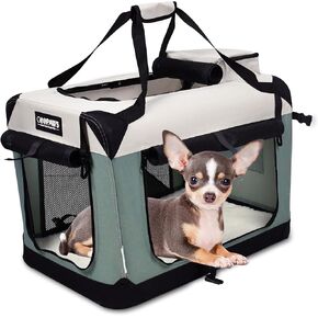 JESPET Soft Cat Crates Kennel, 3 Door Soft Sided Folding Travel Pet Carrier with Straps and Fleece Mat for Dogs, Cats(Dark Grey, Medium(27" L x 20" W x 20" H)) in Kuwait