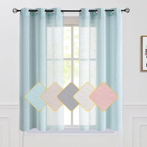 Fragrantex Grey Sheer Curtains 84 inch Long for Bedroom Faux Linen Window Curtain Drapes Grommet Top Voile Panels for Living Room Tulle 40" W x 84" L 2 Panels,Soft Gray in Kuwait