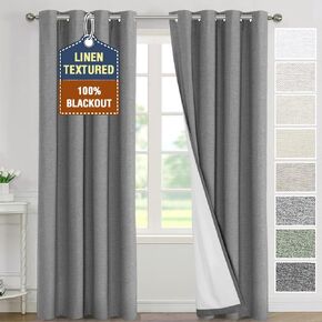 H.VERSAILTEX 100% Blackout Curtains for Bedroom 108 inches Long Room Darkening Linen Style Curtains with Thermal Liner and Grommets for Efficient Insulation, 52x108 Inch, Heather Cloud(Not Solid) in Kuwait