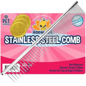 Bodhi Dog Stainless Steel Comb - Metal Detangler Grooming Brush for Dogs & Cats - Removes Knots, Tangles & Matted Fur - Ideal for Short & Long Hair - Reduces Shedding & Prevents Hair Breakage in Kuwait