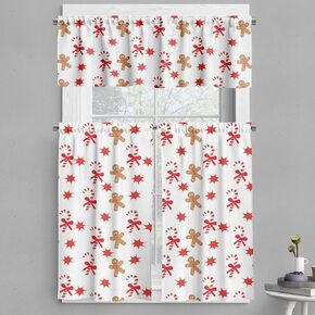 Ambesonne Christmas Valance & Tier Curtain 3 pcs Set, Tree Branches Spruce Leaves Balls Bells Cones Poinsettia Flowers Mistletoe Berry, Window Treatments for Kitchen Room Decor, 55" x 36", Ruby Green in Kuwait