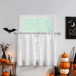 SXZJTEX Boho Rustic Valance Striped Small Kitchen Curtains Pinstripe Rod Pocket Window Valances for Living Room & Bedroom, Bathroom, Villa, 54 Inch Wide x 15 Inch Long, White/Beige and Gray in Kuwait