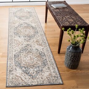SAFAVIEH Pyramid Collection Area Rug - 6'7" Square, Ivory & Grey, Vintage Oriental Distressed Design, Non-Shedding & Easy Care, Ideal for High Traffic Areas in Living Room, Bedroom (PYR268A) in Kuwait