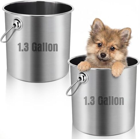 Hsei 2 Pcs Stainless Steel Bucket Great for Pet Cleaning, Multipurpose Metal Bucket Water Pail Bucket with Handle for Fence Kennel Cage Garage Garden Workshop(3.2 Gallon) in Kuwait