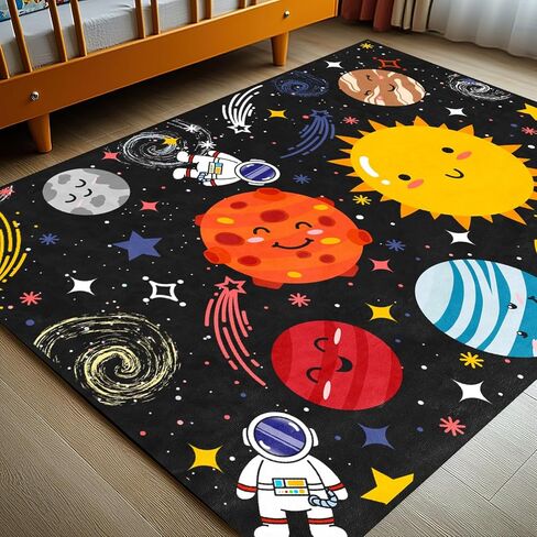 Outer Space Rug - Cartoon Solar System Rug Kids Area Rugs for Boys Girls Cute Universe Planet Print Rug Galaxy Theme Space Rug for Boys Room Classroom 2x3 Feet in Kuwait