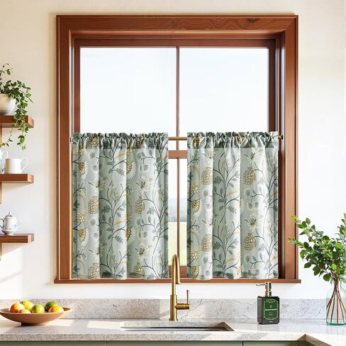 Leeva Flower Botanical Kitchen Valance, Prevent Glare Decorative Solid Window Treatment for Farmhouse, Cafe, Office, Rod Pocket, W52 x L18 Inches in Kuwait