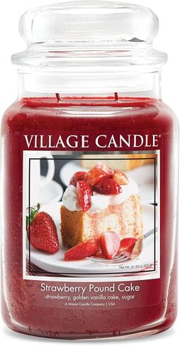 Village Candle Strawberry Pound Cake, Large Glass Apothecary Jar Scented Candle, 21.25 oz, Red in Kuwait