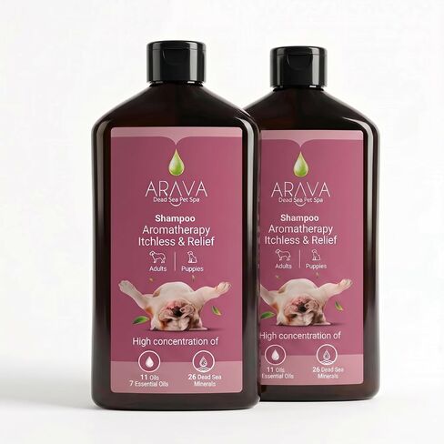 Arava Natural Medicated Dog Shampoo – Anti Yeast Anti Itch Dog Shampoo - Healthy Skin & Coat - First Aid in Hot Spots Ringworm Scrapes Abrasions & Dermatologic Infections - 400ml / 13.5 fl oz in Kuwait