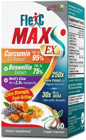 LABO Nutrition FlexC MAX EX with Turmeric Curcumin C3 Reduct 95% Tetrahydrocurcuminoids, Bioperine, Boswellia Extract & OptiMSM, Effective Antioxidation, Joint & Body Discomfort Relief in Kuwait