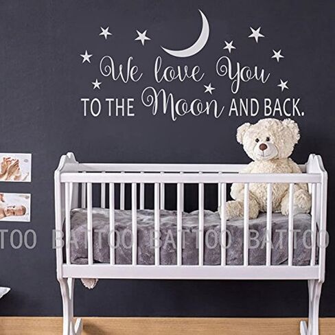 BATTOO We Love You to The Moon and Back Wall Decal - Nursery Wall Decal - Moon and Stars Nursery Decals - Children Wall Decor - Wall Decals Nursery(White, 40" WX20 H) in Kuwait