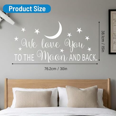 BATTOO We Love You to The Moon and Back Wall Decal - Nursery Wall Decal - Moon and Stars Nursery Decals - Children Wall Decor - Wall Decals Nursery(White, 40" WX20 H) in Kuwait