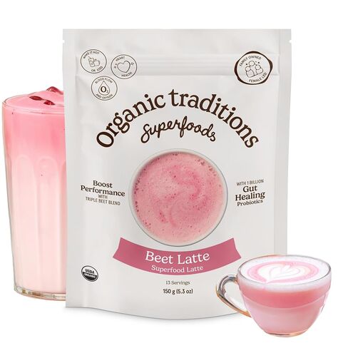 Organic Traditions Beet Latte with Fermented Beetroot | Instant Dairy Free Superfood Latte for Energy | Pink Drink Instant Tea Latte | 150g/5.3oz Bag in Kuwait