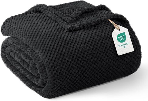 Exclusivo Mezcla Fleece Throw Blanket Extra Large, Super Soft and Warm Blankets for Couch, Sofa and Bed Waffle Textured, Cozy, Fuzzy and Lightweight (Black, 50x70 inches) in Kuwait