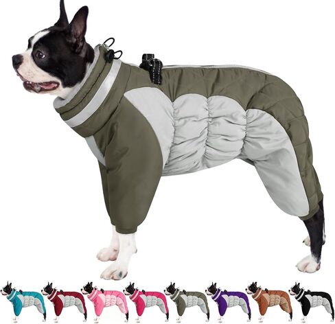 AOFITEE Fullbody Dog Coat - Warm Fleece Jacket with Built-In Harness, Reflective Turtleneck Snow Jacket, Puffer Coat for Small to Large Dogs in Kuwait