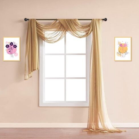 تصميمات المنزل الدافئ وشاح نافذة شفاف بلون الكراميل الذهبي. الأوشحة الستارة هي 54 × 144 بوصة. رائعة كقماش لف قوس الزفاف، أو مظلة للسرير، أو لمشروع الديكور. ايه ام جولد 144" in Kuwait