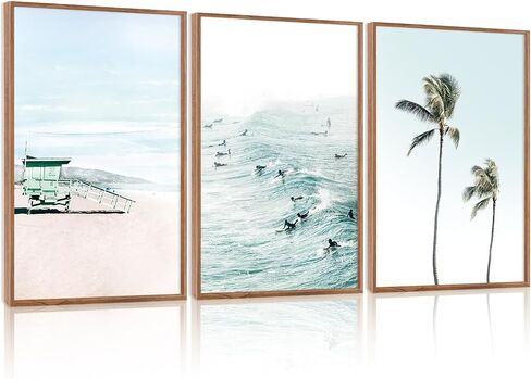 CHDITB Floral Line Framed Canvas Wall Art Set, Minimalist Flower Wall Decor, Neutral Beige Plants Wall Painting, Abstract Botanical Leaf Stripe Art Print for Living Room, Bedroom, Office - 16"x24"x3 in Kuwait