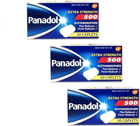 Panadol Extra Strength 500 Acetaminophen Pain Reliever and Fever Reducer Caplets, 50 Count (Pack of 3) in Kuwait