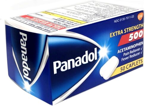 Panadol Extra Strength 500 Acetaminophen Pain Reliever and Fever Reducer Caplets, 50 Count (Pack of 3) in Kuwait