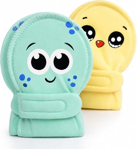 LuxurYou Newborn Baby Mittens No Scratch, 0-3M | 2-pack, 100% Organic Cotton Stay-On Baby Mitts | For Infant Boys and Girls in Kuwait
