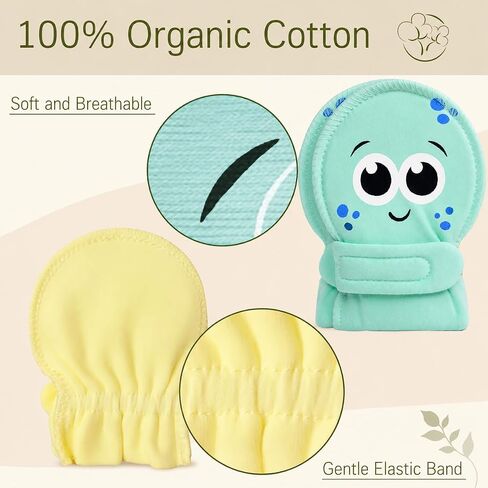 LuxurYou Newborn Baby Mittens No Scratch, 0-3M | 2-pack, 100% Organic Cotton Stay-On Baby Mitts | For Infant Boys and Girls in Kuwait