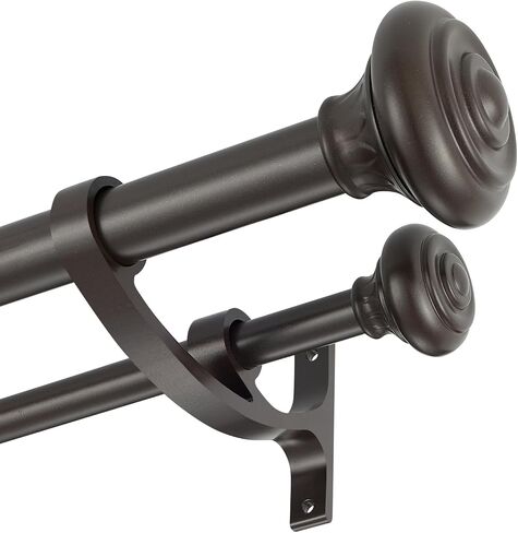 Double Curtain Rods, 36-72inch Telescoping Drapery Rods 1Inch Diameter Large Rod 5/8inch Small Rod with URN Finials Window Treatment Finish, Warm Gold in Kuwait