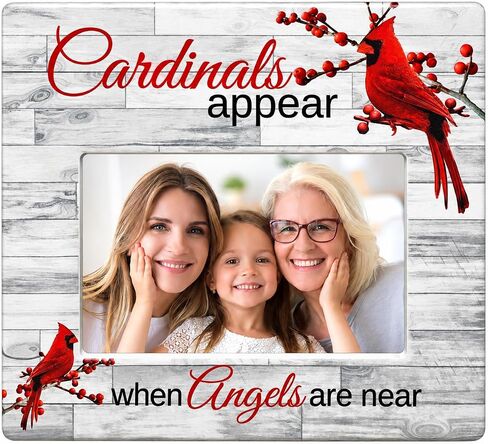 BANBERRY DESIGNS When Cardinals Appear Angels are Near - Memorial Picture Frame White Barn Wood Background & Red Cardinals in Berry Branches - Loving Memory Condolence Sympathy Frames in Kuwait