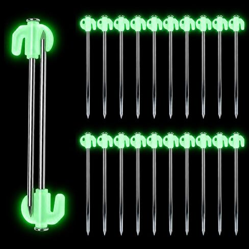 Glow in The Dark 22pcs Tent Stakes, 8 inch Heavy Duty Tent Stakes, Galvanized Non-Rust Forged Steel Tent Pegs Ground Stakes Canopy Stakes for Camping, Garden, Canopies, Inflatables, Outdoor in Kuwait