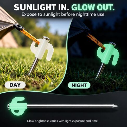 Glow in The Dark 22pcs Tent Stakes, 8 inch Heavy Duty Tent Stakes, Galvanized Non-Rust Forged Steel Tent Pegs Ground Stakes Canopy Stakes for Camping, Garden, Canopies, Inflatables, Outdoor in Kuwait
