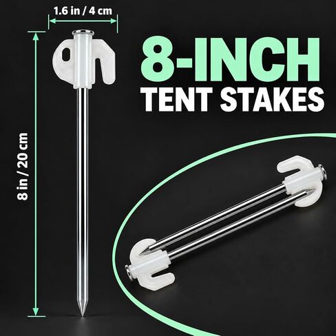 Glow in The Dark 22pcs Tent Stakes, 8 inch Heavy Duty Tent Stakes, Galvanized Non-Rust Forged Steel Tent Pegs Ground Stakes Canopy Stakes for Camping, Garden, Canopies, Inflatables, Outdoor in Kuwait