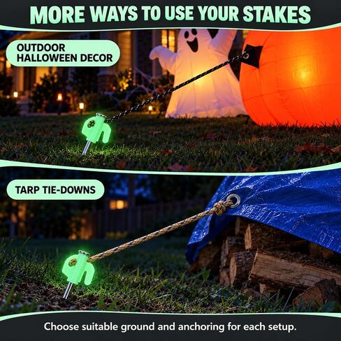 Glow in The Dark 22pcs Tent Stakes, 8 inch Heavy Duty Tent Stakes, Galvanized Non-Rust Forged Steel Tent Pegs Ground Stakes Canopy Stakes for Camping, Garden, Canopies, Inflatables, Outdoor in Kuwait