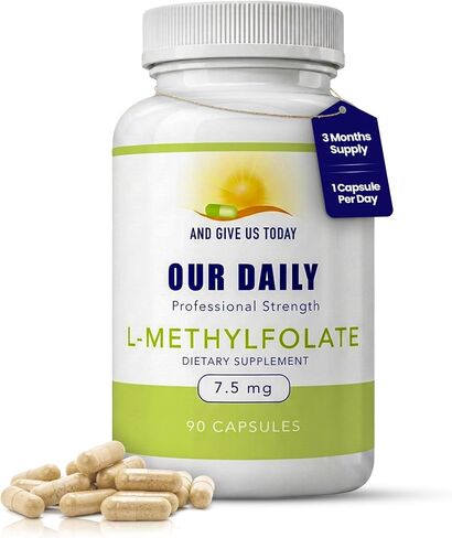 Our Daily Vites L-Methylfolate 7.5 mg / 7500 mcg Maximum Strength Active Folate, 5-MTHF, Filler Free, Gluten Free, Non-GMO, Vegetarian Capsules 90 Count (3 Month Supply) (90) in Kuwait