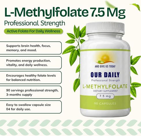 Our Daily Vites L-Methylfolate 7.5 mg / 7500 mcg Maximum Strength Active Folate, 5-MTHF, Filler Free, Gluten Free, Non-GMO, Vegetarian Capsules 90 Count (3 Month Supply) (90) in Kuwait