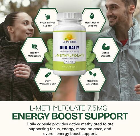 Our Daily Vites L-Methylfolate 7.5 mg / 7500 mcg Maximum Strength Active Folate, 5-MTHF, Filler Free, Gluten Free, Non-GMO, Vegetarian Capsules 90 Count (3 Month Supply) (90) in Kuwait
