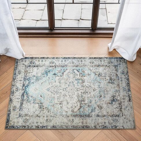 عداء Bloom Rugs قابل للغسل بطول 7 أقدام - عداء تقليدي باللون البيج/التراكوتا للمدخل والممر والحمام والمطبخ - الحجم الدقيق: 2.5 بوصة × 7 بوصة in Kuwait