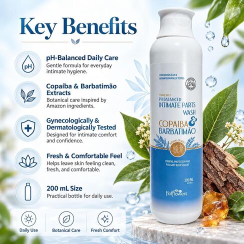 HOT FLOWERS Copaiba Barbatimao Feminine Wash for Intimate Care, Women pH Balanced for Essentials Body Health, Daily Use, Gynecologist and Dermatologist Tested, 4.4 oz. in Kuwait