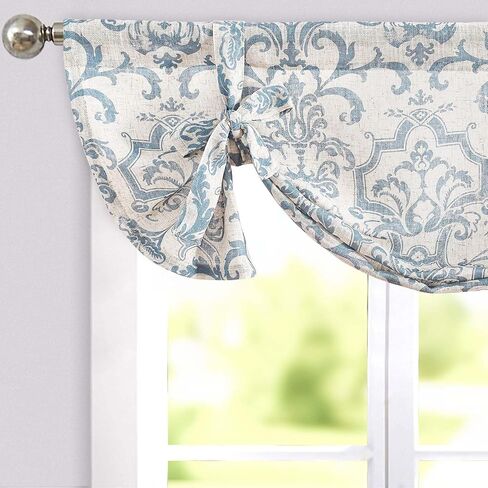 jinchan Tie Up Curtain Double Layer Linen Roman Shades Valance Curtain Floral for Bathroom Window Living Room Cafe Farmhouse Room Darkening Rustic Adjustable 45 Inch 1 Panel Blue on Beige in Kuwait