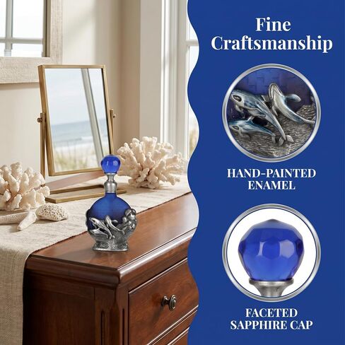 8ml Refillable Glass Perfume Bottle with Antique Silver Dophin Figurine Collectible - Empty Decorative Blue Bottle for Essential Oil Fragrance - Handpainted Enameled Gift Dresser Table Decor in Kuwait
