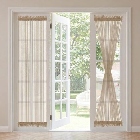 H.VERSAILTEX الكتان ستائر الباب الفرنسية الخصوصية ستارة تقليل الضوء مع Tieback رود جيب الستار 1 لوحة للباب الزجاجي ميزة مفتوحة نسج الكتان محكم in Kuwait