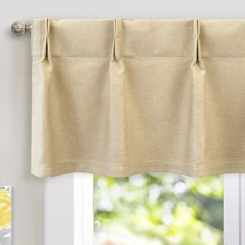 DriftAway Pinch Pleat Valance for Kitchen Window Blackout Faux Linen Textured Solid Beige Valance for Living Room 16 Inch Farmhouse Linen Curtain Window Treatment Back Tab 52x16 Navy in Kuwait