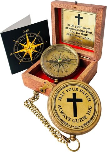 ALADEAN God's Faith Compass - Christian Religious Gift for Men Women | Engraved Hiking Compass Catholic Gift Communion Baptism Confirmation (May Your Faith Always Guide You) in Kuwait