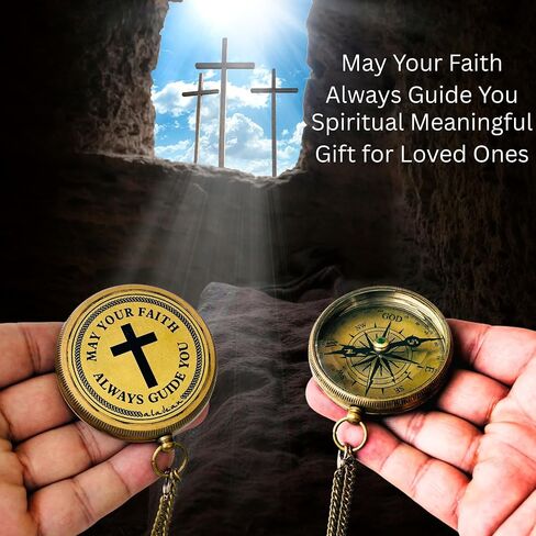 ALADEAN God's Faith Compass - Christian Religious Gift for Men Women | Engraved Hiking Compass Catholic Gift Communion Baptism Confirmation (May Your Faith Always Guide You) in Kuwait